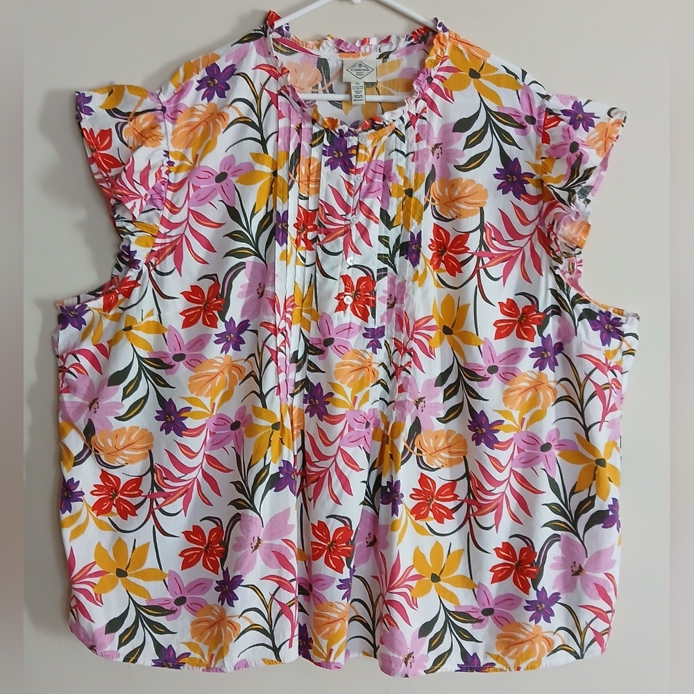 St. John's Bay Floral Ruffle Cap Sleeve Top